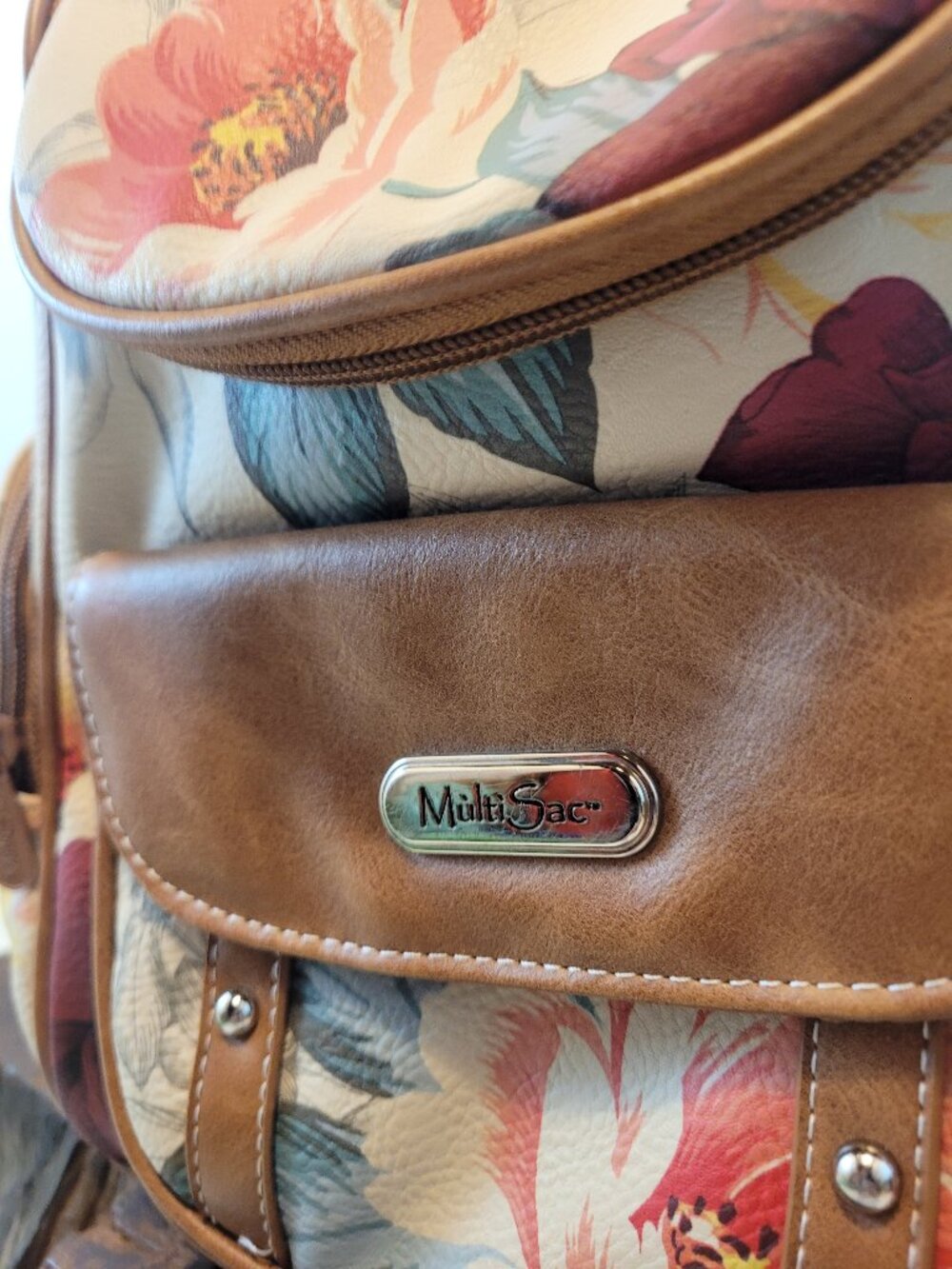 Multisac Floral Beige Backpack w Replacement pull on top - Picture 2 of 9